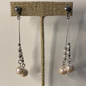 5 for $15 Elegant Silver and Pearl Drop Earrings
